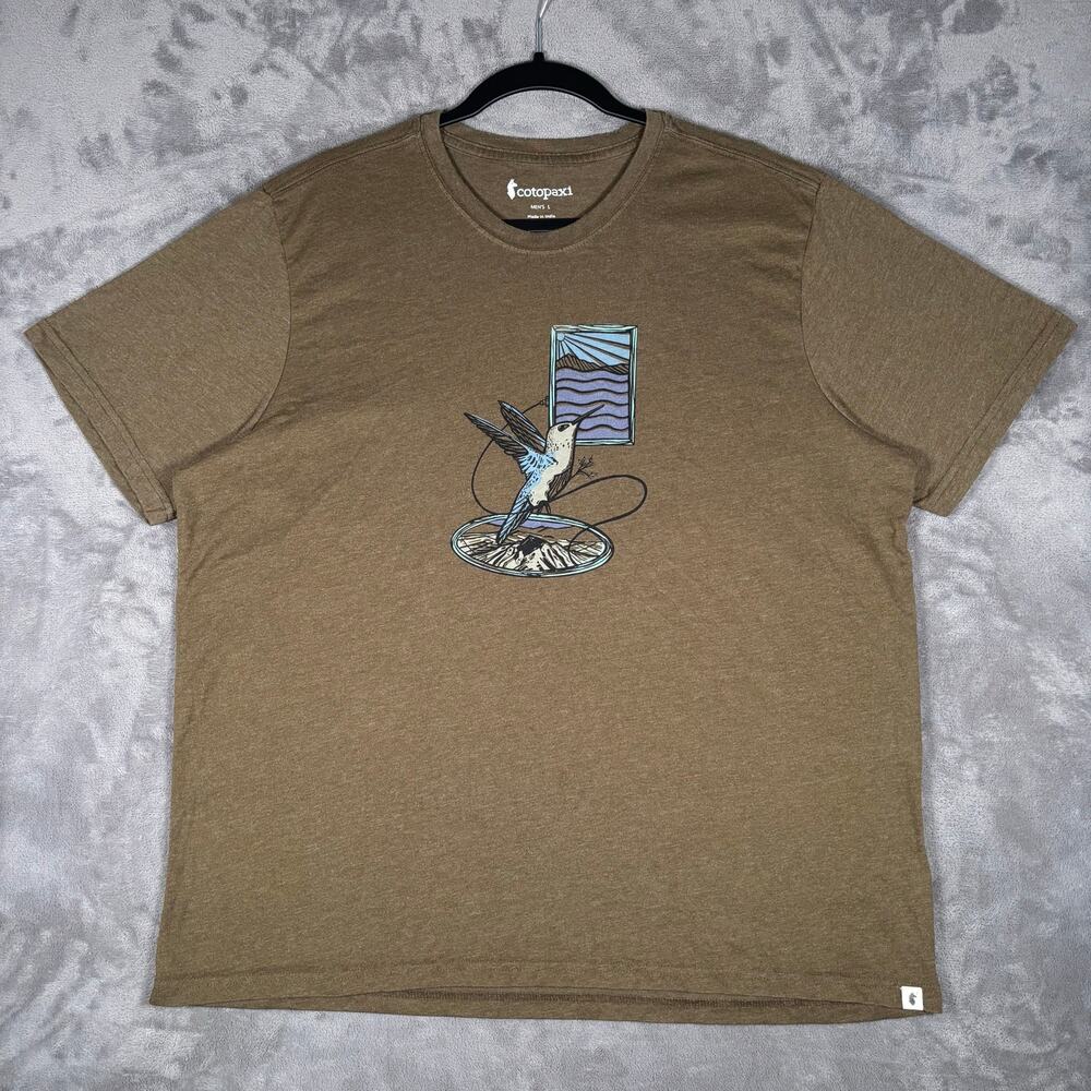Cotopaxi Men’s Hummingbird Mountain Graphic T-Shirt Brown Organic Blend L